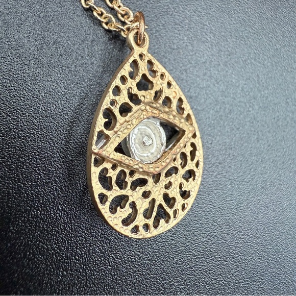 Evil Eye Two-Tone Gold and Silver Filigree Pendant Necklace - Picture 8 of 10